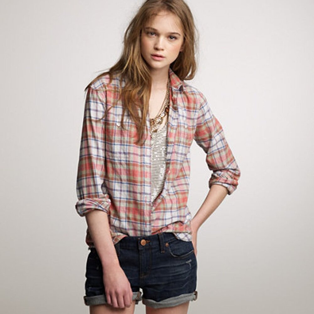 J Crew Sconset Plaid Cotton Shirt Size Small